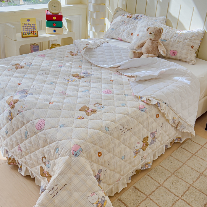 91家纺网 家纺一手货源 找家纺 U品汇 2025新品A类全棉夹棉床盖纯棉100%棉绗缝三件套炕垫褥子13372 G童谣