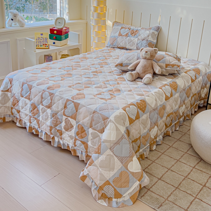 91家纺网 家纺一手货源 找家纺 U品汇 2025新品A类全棉夹棉床盖纯棉100%棉绗缝三件套炕垫褥子13372 G开心日记