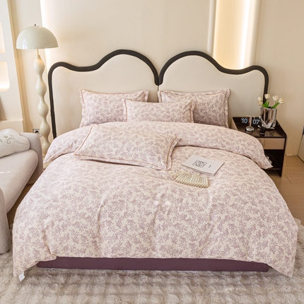 首爱家纺 2025新款全棉四件套小清新人字纹四件套纯棉四件套 罗兰之恋