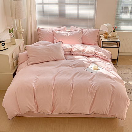 卡普二店 2025新款A类轻奢贝壳绣丝柔缎提花四件套 丝柔缎-粉红