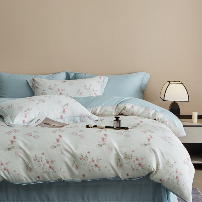 91家纺网 家纺一手货源 找家纺 顾家家居 2025新款莱塞尔兰精天丝印花四件套 捻绣