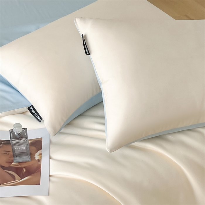 91家纺网 家纺一手货源 找家纺 笙意家纺 2025新款水洗真丝简约时尚四件套-简爱系列 简爱-奶昔白+天空蓝