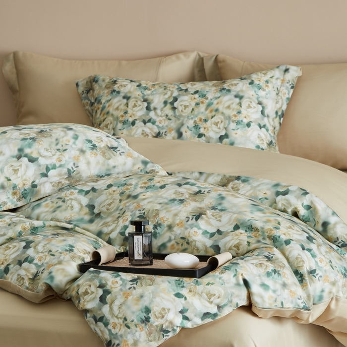 91家纺网 家纺一手货源 找家纺 顾家家居 2025新款莱塞尔兰精天丝印花四件套 青梧