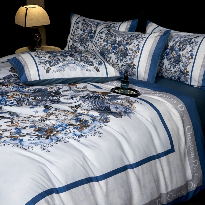 91家纺网 家纺一手货源 找家纺 花沐 2025新款轻奢潮牌亲肤棉纯棉四件套 蓝蝶