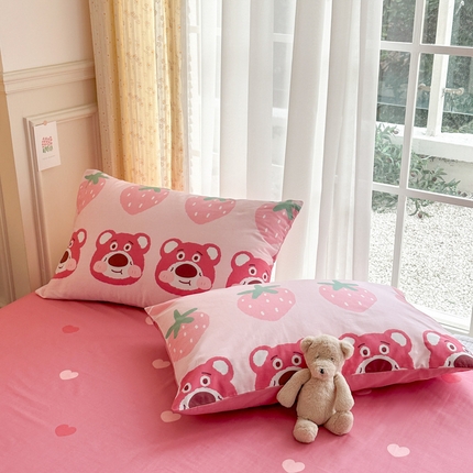 91家纺网 家纺一手货源 找家纺 （总）清雅福2025新款喷气全棉印花13372小清新四件套及单品-单枕套