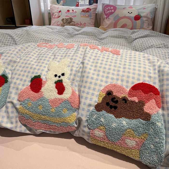 91家纺网 家纺一手货源 找家纺 蓝邻2025年新款全棉纯棉40s毛巾绣四件套 糕糕在上