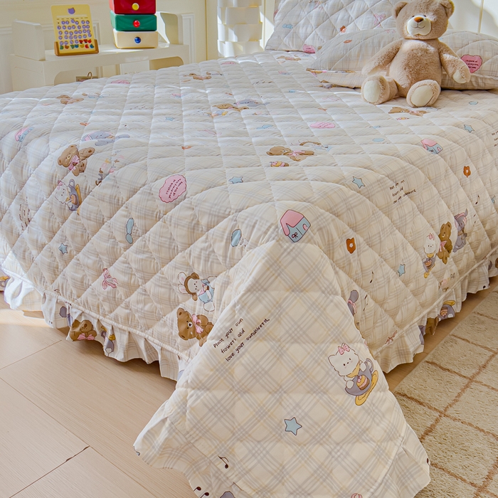 91家纺网 家纺一手货源 找家纺 U品汇 2025新品A类全棉夹棉床盖纯棉100%棉绗缝三件套炕垫褥子13372 G童谣