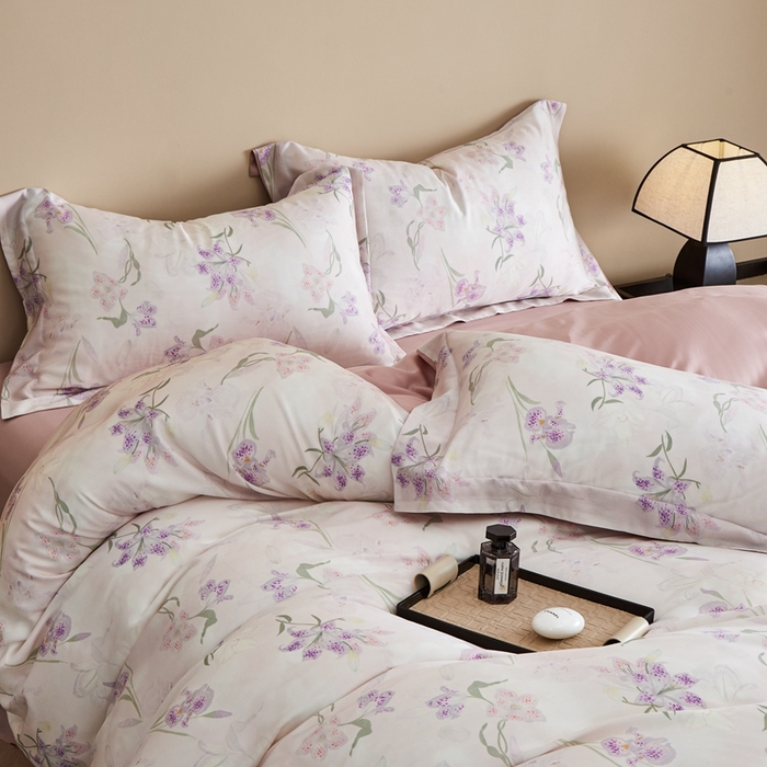 91家纺网 家纺一手货源 找家纺 顾家家居 2026新款莱塞尔兰精天丝印花四件套 茹伊