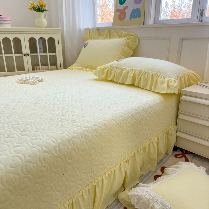 91家纺网 家纺一手货源 找家纺 淑女公社家纺 2025春夏新款全棉人字纹毛巾绣床盖款四件套-郁金香 郁金香 嫩黄