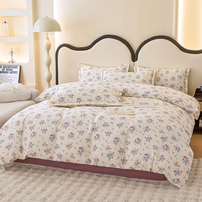 91家纺网 家纺一手货源 找家纺 棉乐町家居 2025新款全棉小清新人字纹四件套 紫风铃