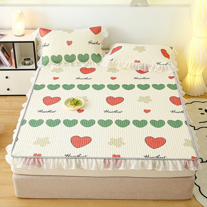 91家纺网 家纺一手货源 找家纺 伊人坊 2025新款A类凉感丝乳胶床笠凉席三件套-花边款 花边-彩色心情