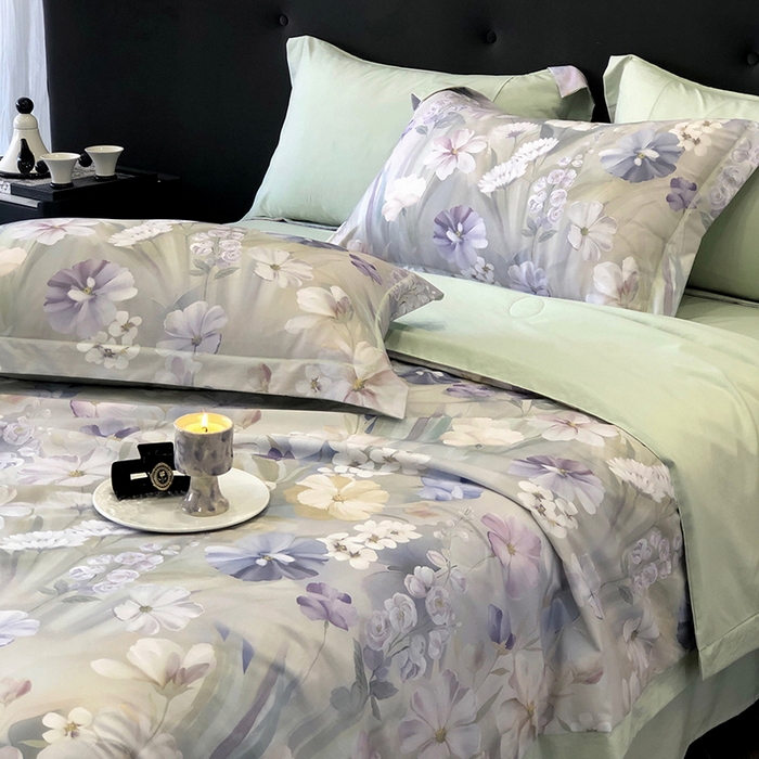 91家纺网 家纺一手货源 找家纺 立奥被业 2025新款雪纺纱夏被超柔数码印花夏被雪纺夏凉被 山与秋-浅绿