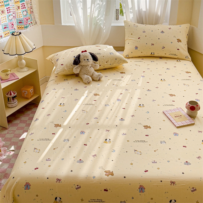 91家纺网 家纺一手货源 找家纺 名兮-2025新款全棉双层纱床单 双层纱-狗狗幻想