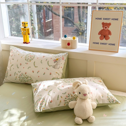 91家纺网 家纺一手货源 找家纺 （总）清雅福2025新款喷气全棉印花13372小清新四件套及单品-单枕套