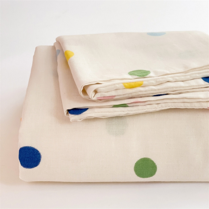 91家纺网 家纺一手货源 找家纺 名兮-2025新款全棉双层纱床单 双层纱-彩色波点