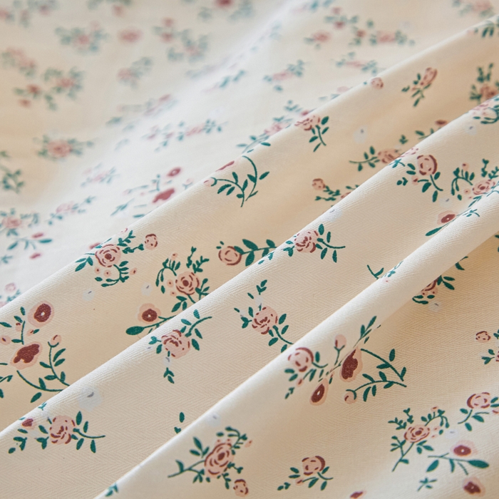 91家纺网 家纺一手货源 找家纺 棉乐町家居 2025新款全棉小清新人字纹四件套 奶油小花