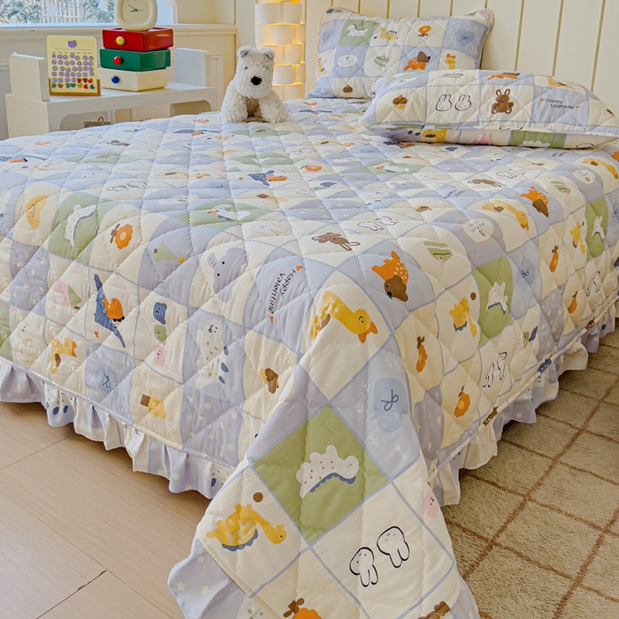 91家纺网 家纺一手货源 找家纺 U品汇 2025新品A类全棉夹棉床盖纯棉100%棉绗缝三件套炕垫褥子13372 G蜡笔画