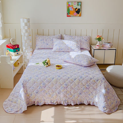 U品汇 2025新品A类全棉夹棉床盖纯棉100%棉绗缝三件套炕垫褥子13372 G香颂蝶舞