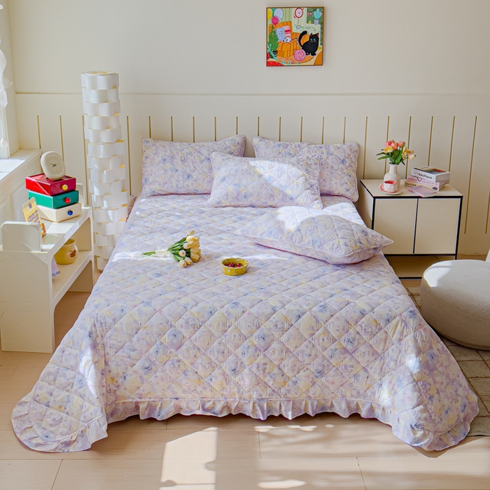 91家纺网 家纺一手货源 找家纺 U品汇 2025新品A类全棉夹棉床盖纯棉100%棉绗缝三件套炕垫褥子13372 G香颂蝶舞