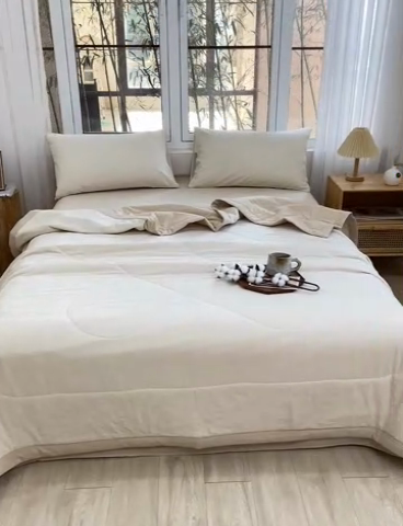 91家纺网 家纺一手货源 找家纺 柠萌家居 2025新款全棉色织水洗棉棉花夏被四件套里外全棉 夏凉被被子被芯 米密条