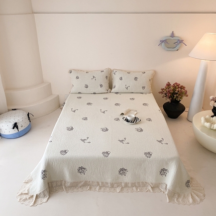 麻依 2025新款韩国清新全棉纱布床盖三件套 水墨花