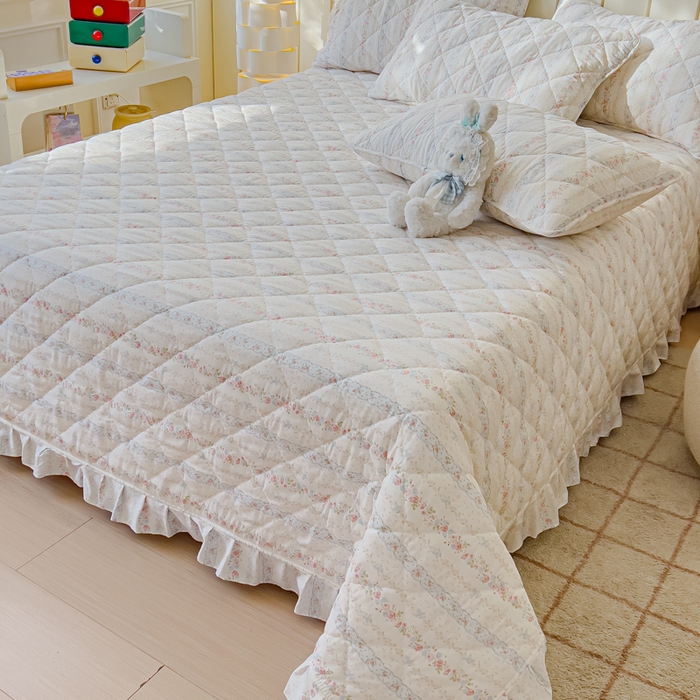 91家纺网 家纺一手货源 找家纺 U品汇 2025新品A类全棉夹棉床盖纯棉100%棉绗缝三件套炕垫褥子13372 G轻悠花梦