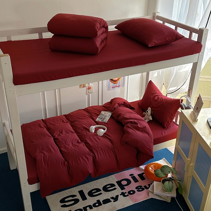 91家纺网 家纺一手货源 找家纺 阿曼达 2025新款纯色水洗m学生床单人四件套 纯色-安可拉红