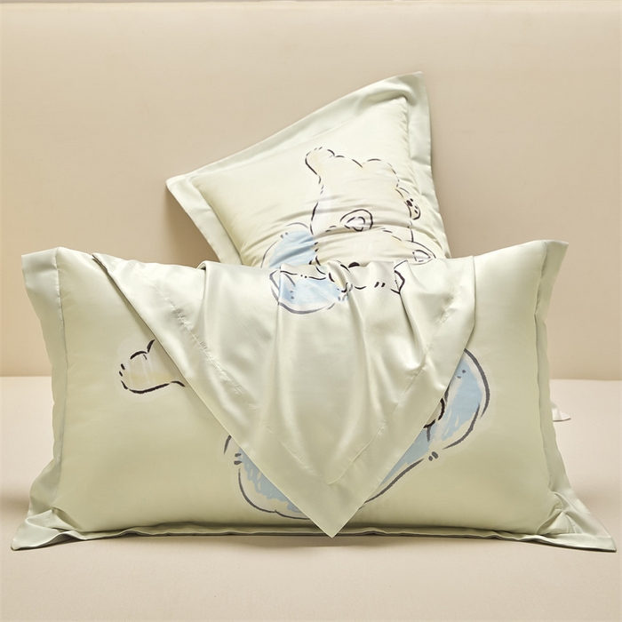 91家纺网 家纺一手货源 找家纺 笙意家纺 2025新款水洗真丝数码印花卡通枕套 萌猫