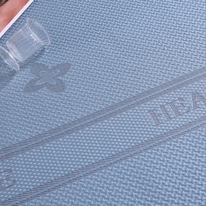 91家纺网 家纺一手货源 找家纺 青雅席业 2025年新款7A抗菌母婴级纯乙纶PE刺绣凉感丝豆豆席 四叶花-蓝