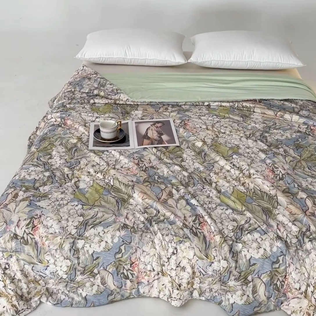 91家纺网 家纺一手货源 找家纺 （总）睡棉坊 2025新款数码印花凉感丝水墨画系列夏被-场景二
