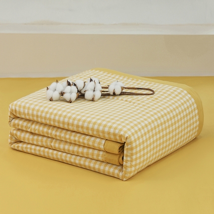 柠萌家居 2025新款全棉色织水洗棉棉花夏被四件套里外全棉 夏凉被被子被芯 黄小格