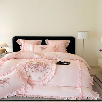 米可 2025新款云朵棉绣花工艺款四件套-伊甸园 伊甸园-粉玉