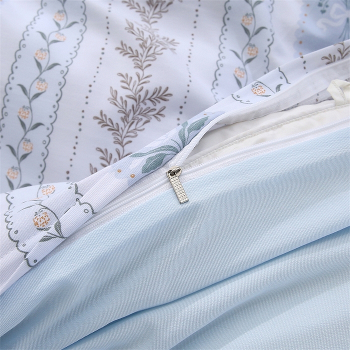 91家纺网 家纺一手货源 找家纺 织写 2025新款A类双层纱针织棉四件套床单四件套床单四件套小清新四件套 初享时光-蓝