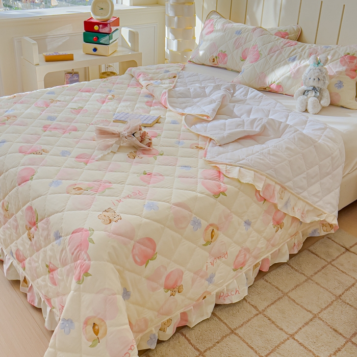 91家纺网 家纺一手货源 找家纺 U品汇 2025新品A类全棉夹棉床盖纯棉100%棉绗缝三件套炕垫褥子13372 G蜜桃松鼠