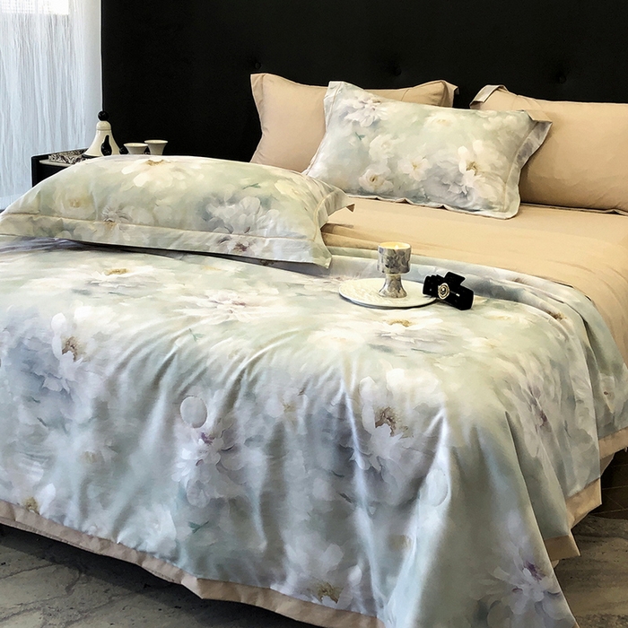 91家纺网 家纺一手货源 找家纺 立奥被业 2025新款雪纺纱夏被超柔数码印花夏被雪纺夏凉被 慕妆-米灰