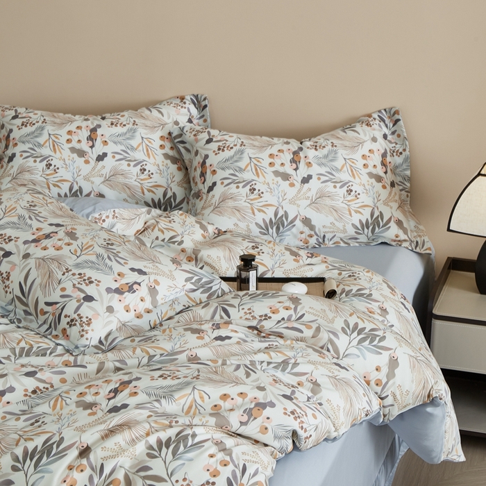 91家纺网 家纺一手货源 找家纺 顾家家居 2026新款莱塞尔兰精天丝印花四件套 露华浓