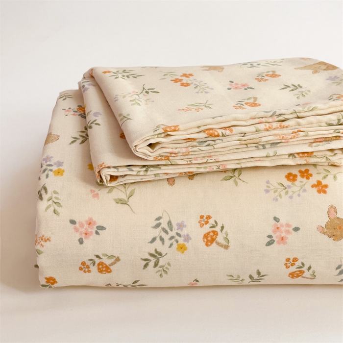 91家纺网 家纺一手货源 找家纺 名兮-2025新款全棉双层纱床单 双层纱-乖乖兔