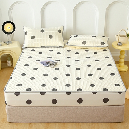 伊人坊 2025新款A类凉感丝乳胶床笠凉席三件套 黑色波点
