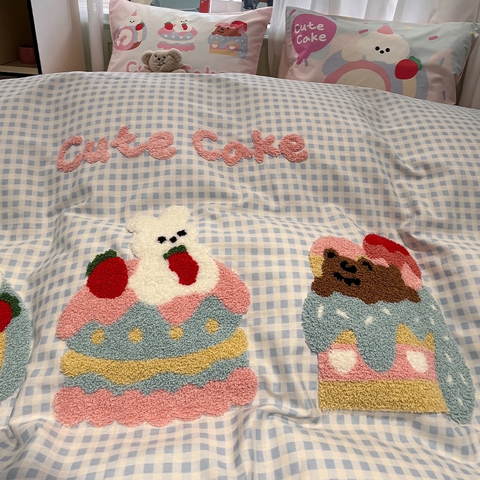 91家纺网 家纺一手货源 找家纺 蓝邻2025年新款全棉纯棉40s毛巾绣四件套 糕糕在上