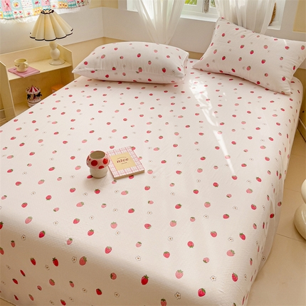 名兮-2025新款全棉双层纱床单 双层纱-奶油草莓