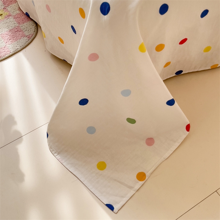 91家纺网 家纺一手货源 找家纺 名兮-2025新款全棉双层纱床单 双层纱-彩色波点