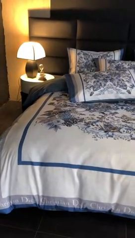 91家纺网 家纺一手货源 找家纺 花沐 2025新款轻奢潮牌亲肤棉纯棉四件套 蓝蝶