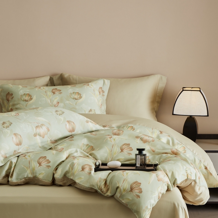 91家纺网 家纺一手货源 找家纺 顾家家居 2025新款莱塞尔兰精天丝印花四件套 媞雅