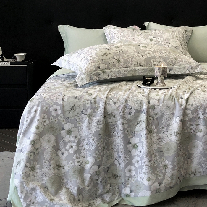 91家纺网 家纺一手货源 找家纺 立奥被业 2025新款雪纺纱夏被超柔数码印花夏被雪纺夏凉被 觅清-浅绿