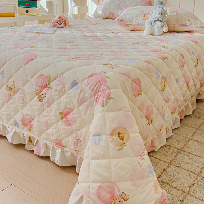 91家纺网 家纺一手货源 找家纺 U品汇 2025新品A类全棉夹棉床盖纯棉100%棉绗缝三件套炕垫褥子13372 G蜜桃松鼠