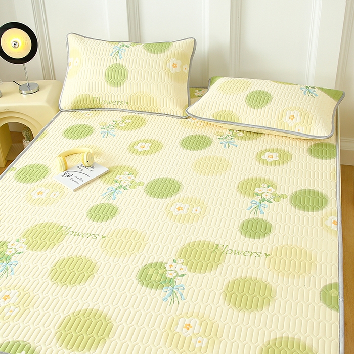 91家纺网 家纺一手货源 找家纺 伊人坊 2025新款A类凉感丝乳胶床笠凉席三件套 春意盎然