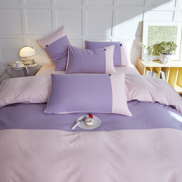 91家纺网 家纺一手货源 找家纺 慕希2025新款13372全棉拼色正拼四件套系列-简尚 简尚-香芋紫