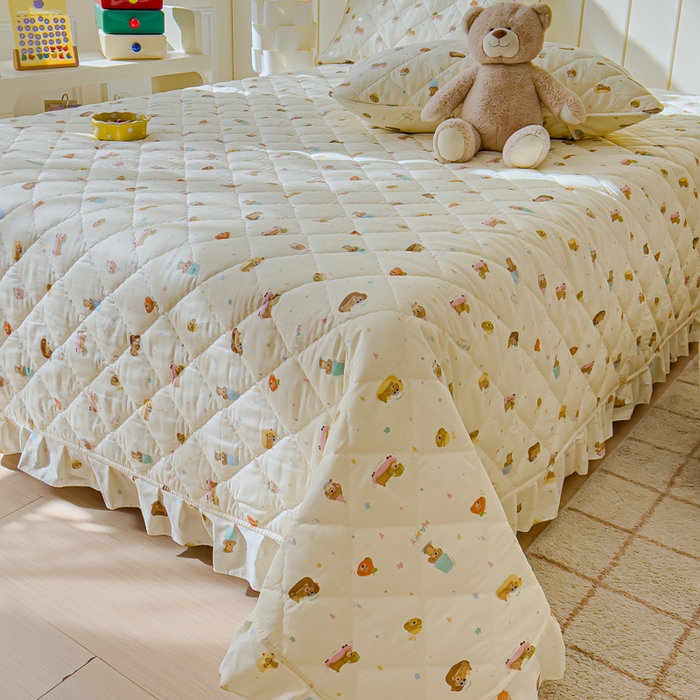 91家纺网 家纺一手货源 找家纺 U品汇 2025新品A类全棉夹棉床盖纯棉100%棉绗缝三件套炕垫褥子13372 G狗狗乐园