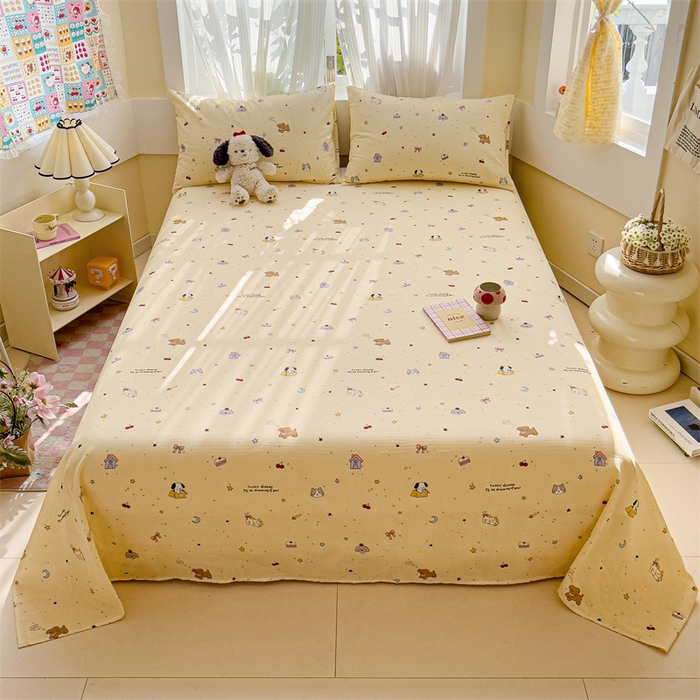 91家纺网 家纺一手货源 找家纺 名兮-2025新款全棉双层纱床单 双层纱-狗狗幻想