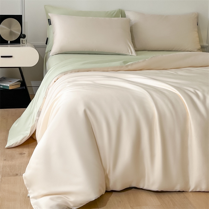 91家纺网 家纺一手货源 找家纺 笙意家纺 2025新款水洗真丝简约时尚四件套-简爱系列 简爱-奶昔白+水果清香